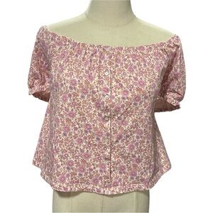 AEO Pink Floral Button-Front Top